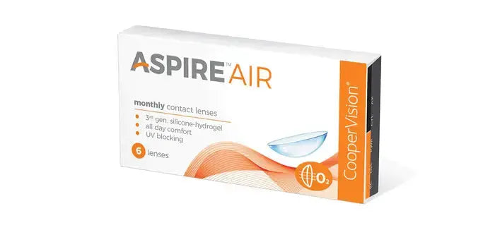 Cooper Vision Aspire AIR  Toric  for Astigmatism Contact Lenses
Cooper Vision Aspire AIR™ monthly contacts feature the 3rd generation silicon hydrogel lens material allowing more room for water and hydrophilic components, makingMonthly Contact lenses