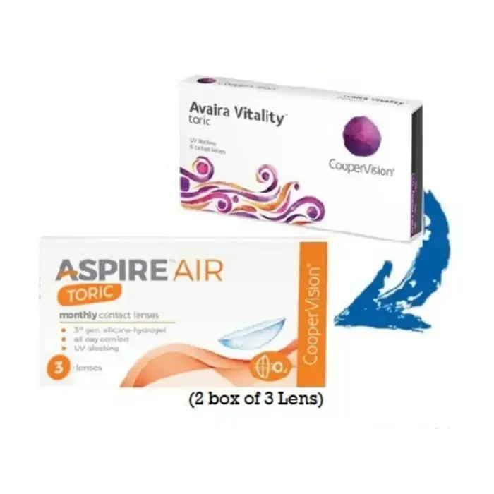Cooper Vision Aspire AIR  Toric  for Astigmatism Contact Lenses
Cooper Vision Aspire AIR™ monthly contacts feature the 3rd generation silicon hydrogel lens material allowing more room for water and hydrophilic components, makingMonthly Contact lenses